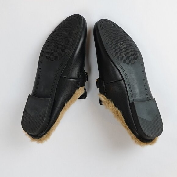 Steve Madden Khloe Faux-Fur lined Leather Mules Black Gold - Women's 9.5 - Picture 4 of 6